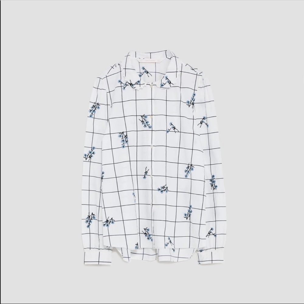 Zara grid embroidered shirt